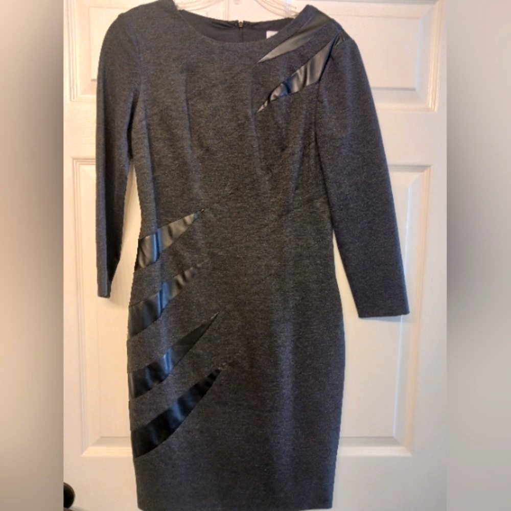 Cachet knit dress with vegan leather applique
